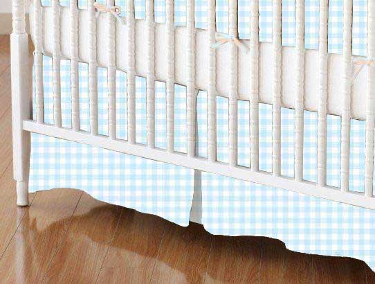 Crib Skirts - Crib Skirt - Blue Gingham Jersey Knit - Tailored