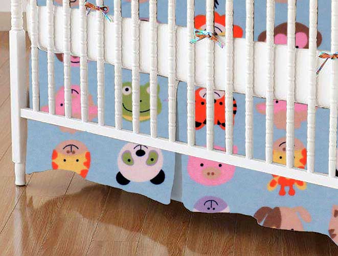 C-DR-F562 Crib Skirts - Crib Skirt - Animal Faces Blue - Tai sku C-DR-F562