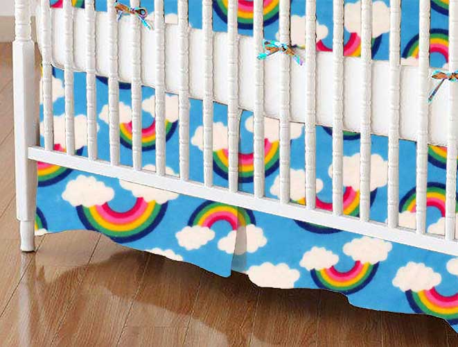 C-DR-F566 Crib Skirts - Crib Skirt - Rainbows Blue - Tailore sku C-DR-F566