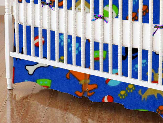 C-DR-F567 Crib Skirts - Crib Skirt - Doggy Play Blue - Tailo sku C-DR-F567