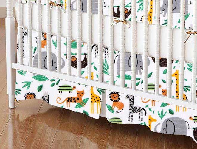 C-DR-F574 Crib Skirts - Crib Skirt - Modern Jungle Animals - sku C-DR-F574