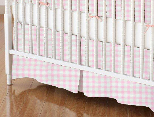 Crib Skirts - Crib Skirt - Organic Pink Gingham Jersey Knit - Tailored