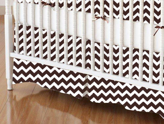 Crib Skirts - Crib Skirt - Brown Chevron Zigzag - Tailored