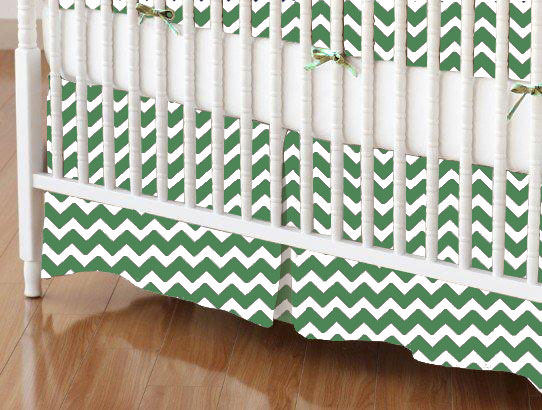 Crib Skirts - Crib Skirt - Forest Green Chevron Zigzag - Tailored