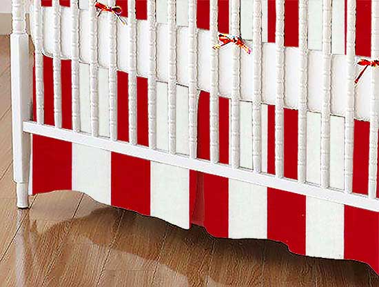 Crib Skirts - Crib Skirt - Red Stripe - Tailored