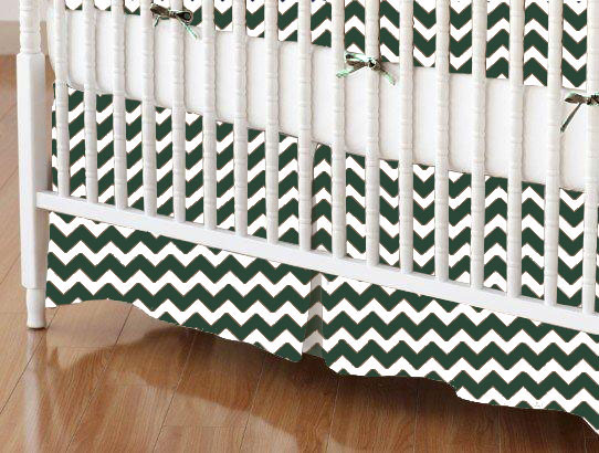 Crib Skirts - Crib Skirt - Hunter Green Chevron Zigzag - Tailored