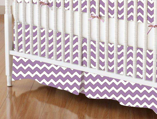 Crib Skirts - Crib Skirt - Lilac Chevron Zigzag - Tailored