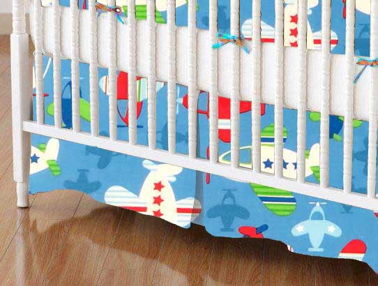 Crib Skirts - Crib Skirt - Baby Airplanes - Tailored