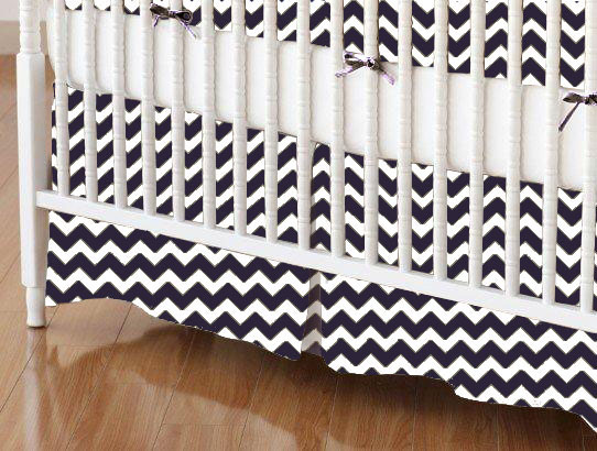 Crib Skirts - Crib Skirt - Navy Chevron Zigzag - Tailored