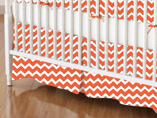 Crib Skirts - Crib Skirt - Orange Chevron Zigzag - Tailored