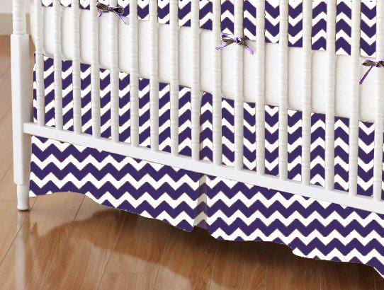 Crib Skirts - Crib Skirt - Purple Chevron Zigzag - Tailored