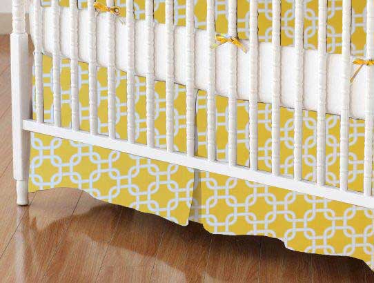 Crib Skirts - Crib Skirt - Lemon Yellow Links - Tailored