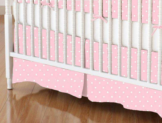 Crib Skirts Crib Skirt Pastel Pink Hearts Woven Tailored