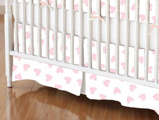 Crib Skirts Crib Skirt Pastel Pink Hearts Woven Tailored