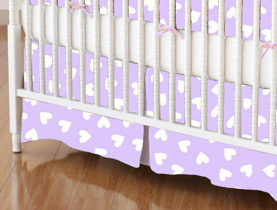 Crib Skirts - Crib Skirt - Hearts Pastel Lavender Woven - Tailored