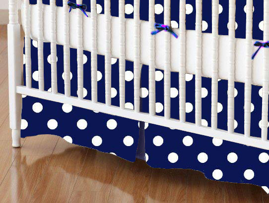 C-DR-W548 Crib Skirts - Crib Skirt - Primary Polka Dots Navy sku C-DR-W548