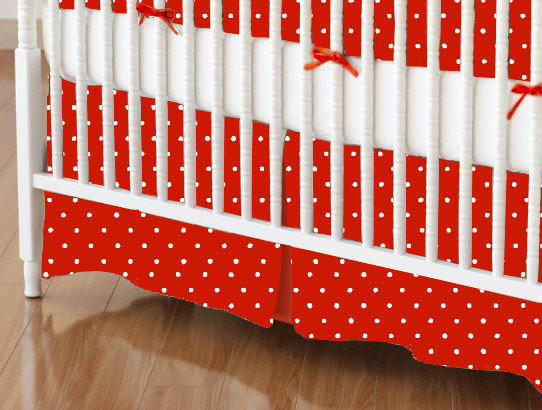 Crib Skirts - Crib Skirt - Primary Pindots Red Woven - Tailored