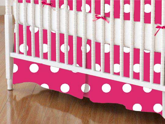 Crib Skirts - Crib Skirt - Polka Dots Hot Pink - Tailored