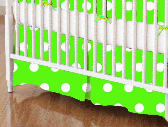 Crib Skirts - Crib Skirt - Polka Dots Lime - Tailored