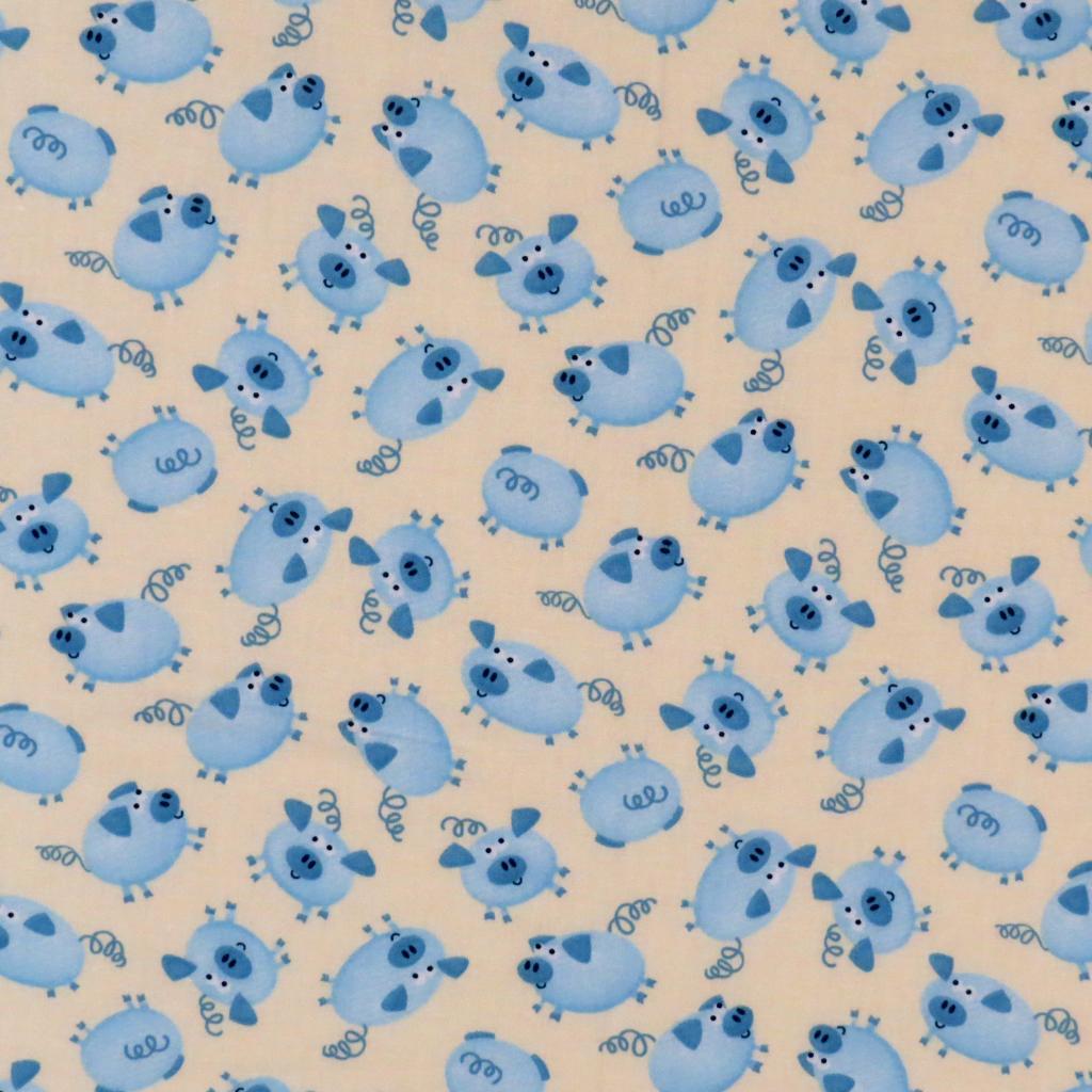 BPC-W1195 Crib / Toddler - Blue Piggies - Baby Pillow Case sku BPC-W1195