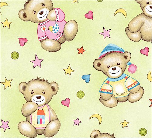 Crib / Toddler - Flannel - Green Teddy Bears - Twin Pillow Case Picture