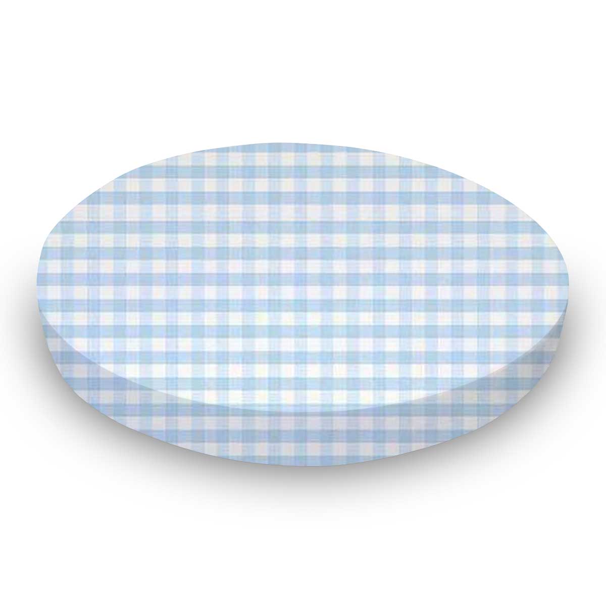 Oval Crib (Stokke Sleepi) - Blue Gingham Jersey Knit - Fitted  Oval