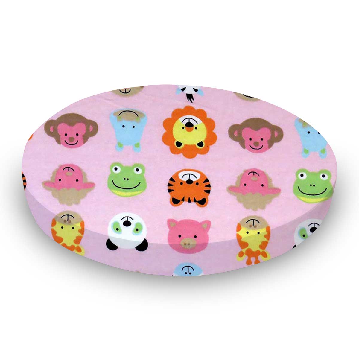 Round Crib - Animal Faces Pink - 45`` Fitted