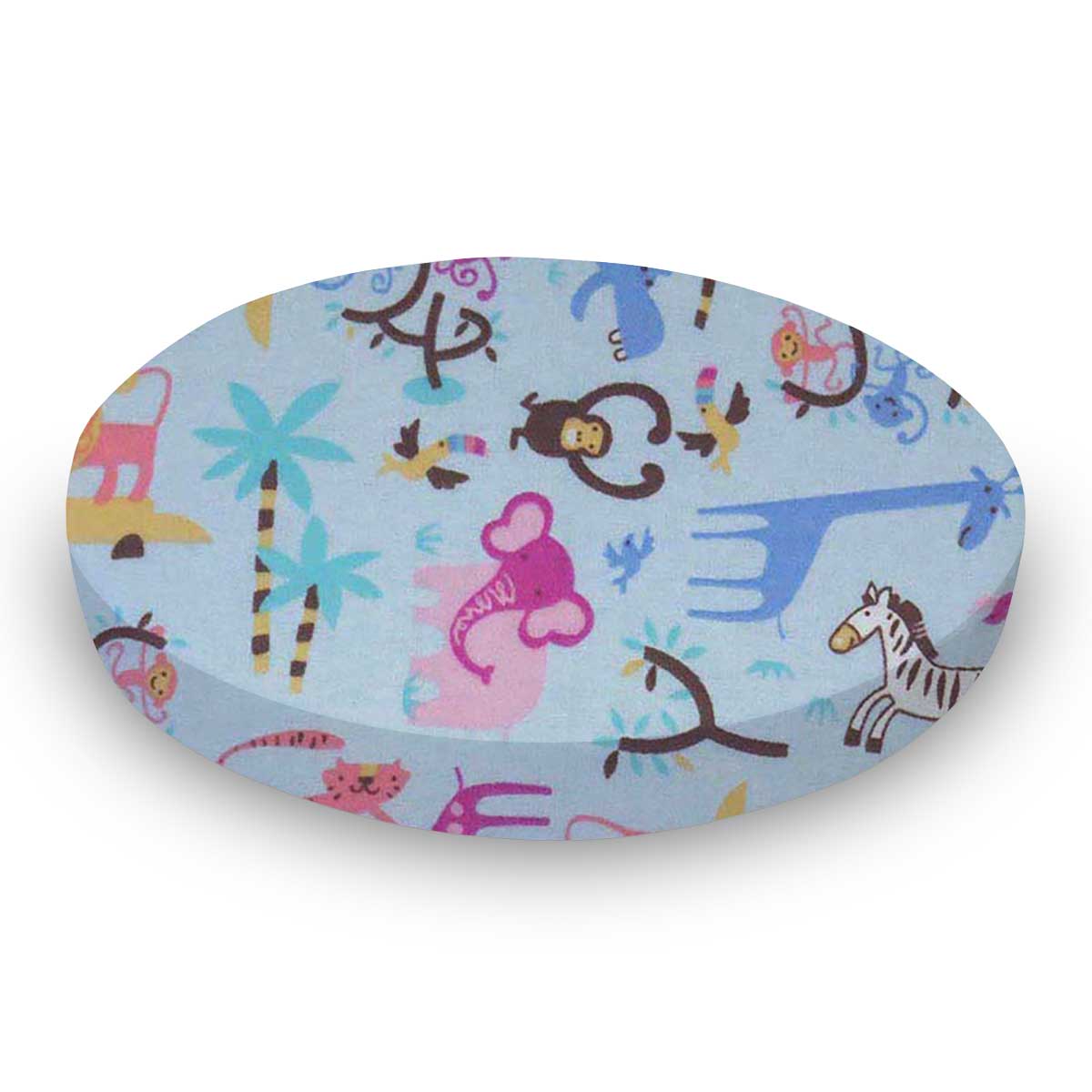 RC45-F565 Round Crib - Jungle Animals Blue - 45`` Fitted sku RC45-F565