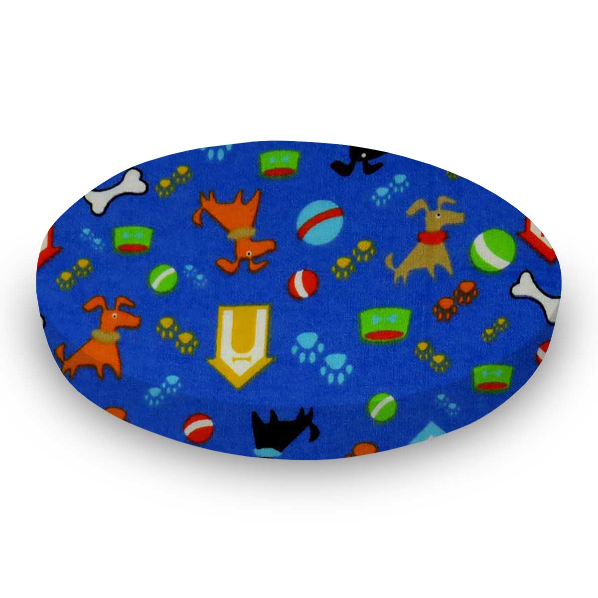 Round Crib - Doggy Play Blue - 42`` Fitted