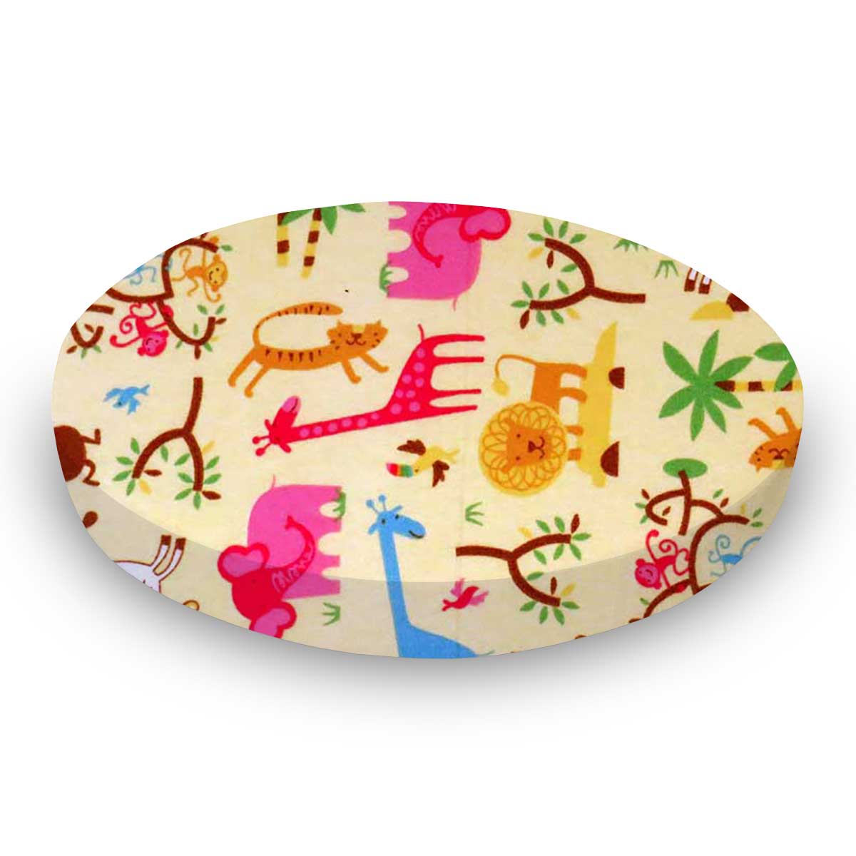 Round Crib - Jungle Animals Yellow - 42`` Fitted