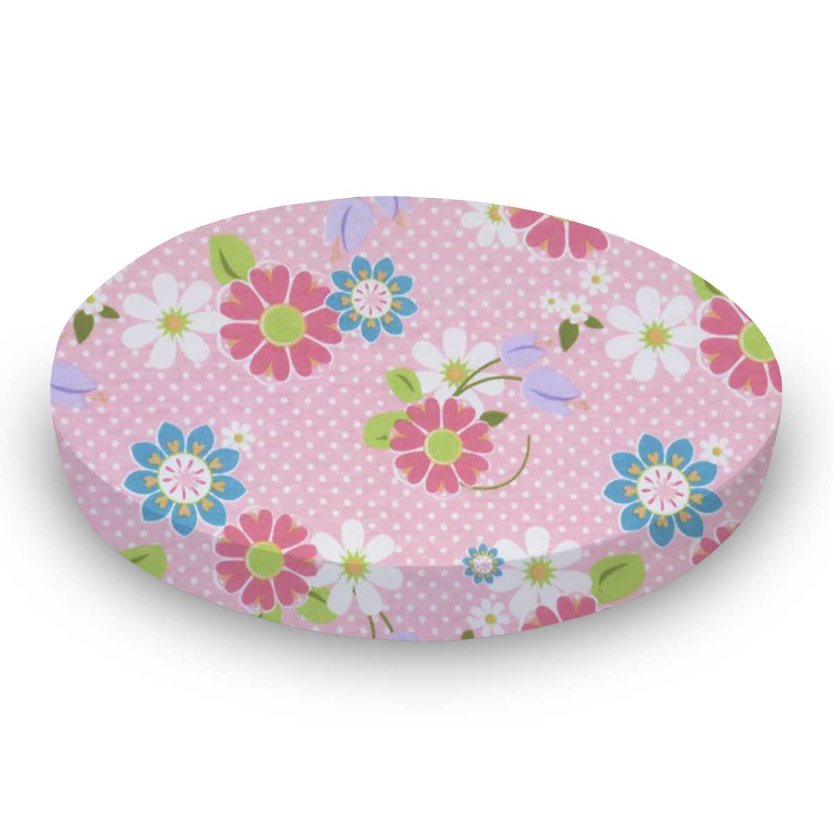 Round Crib - Floral Pink Dot - 45`` Fitted