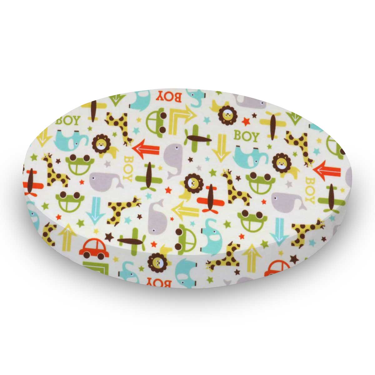 Oval (Stokke Mini) - Cars & Animals Cream - Fitted  Oval
