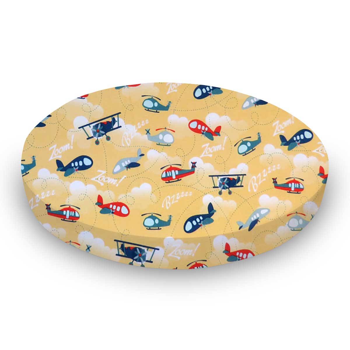 RD42-W1016 Round Crib - Airplanes Yellow - 42`` Fitted sku RD42-W1016