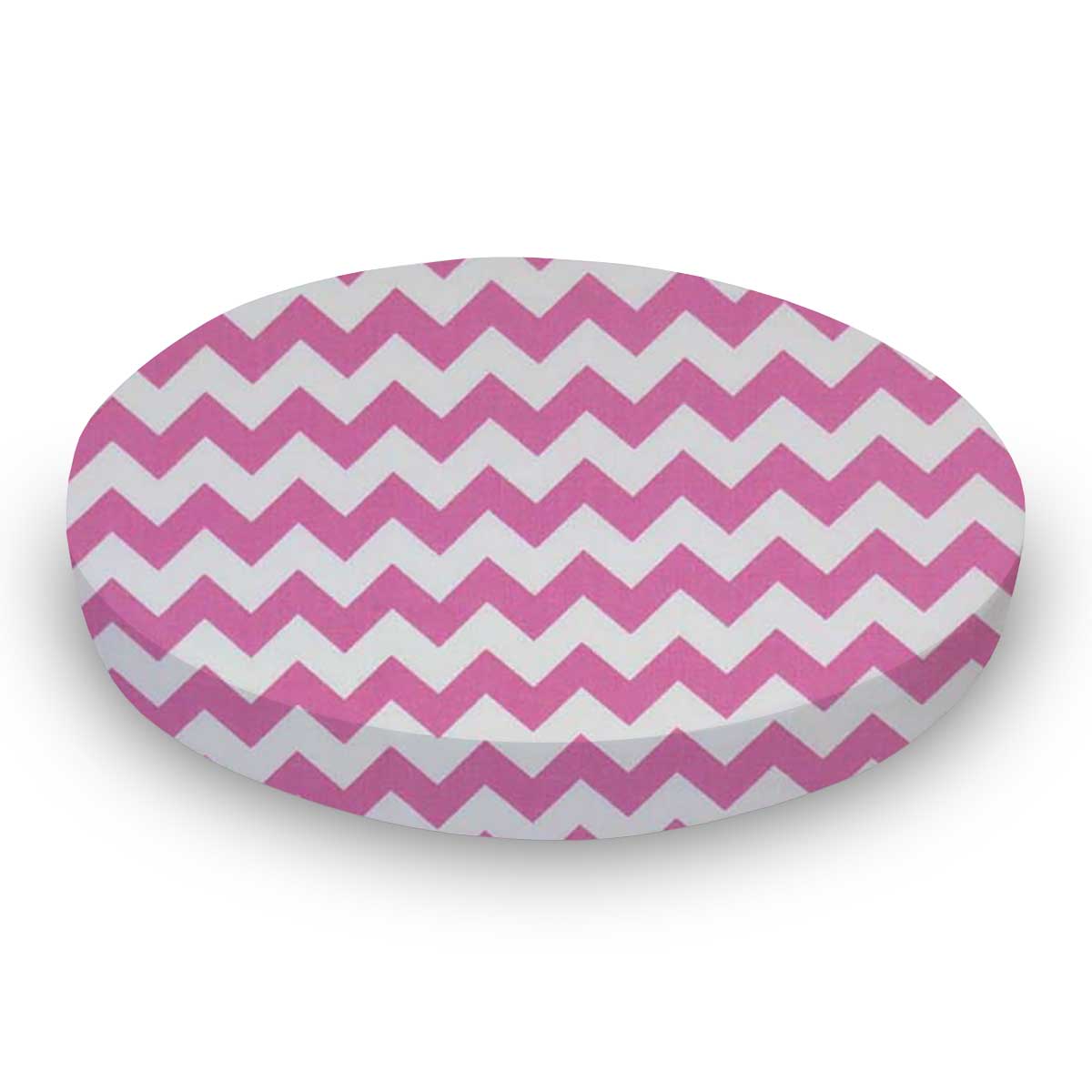 Round Crib - Bubble Gum Pink Chevron Zigzag - 42`` Fitted