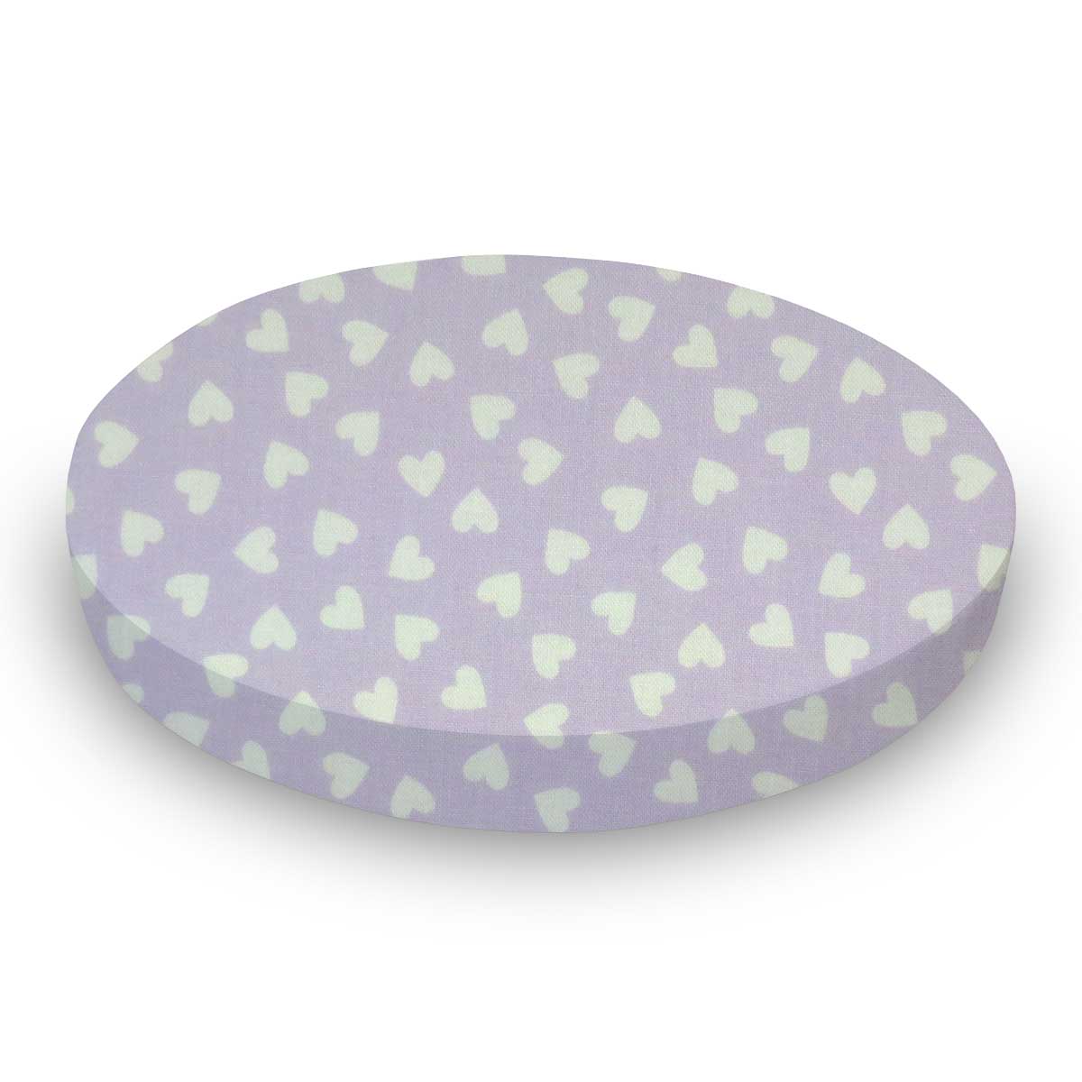 Round Crib - Hearts Pastel Lavender Woven - 42`` Fitted