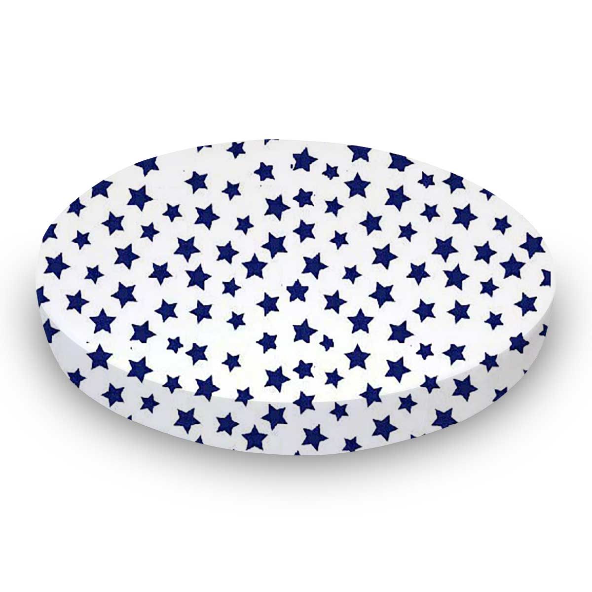 Round Crib - Primary Stars Navy On White Woven - 42`` Fitted
