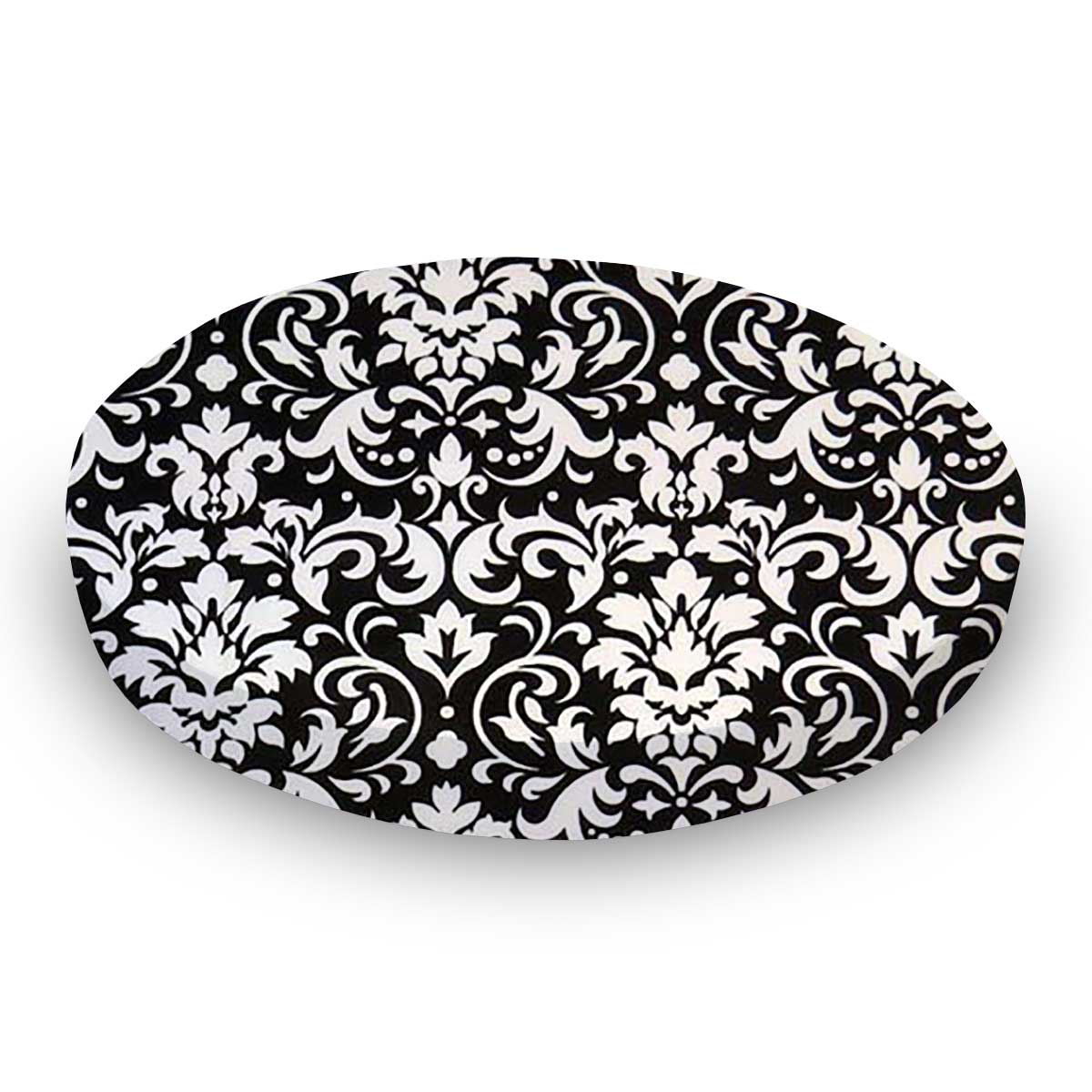 Round Crib - White Damask - 42`` Fitted