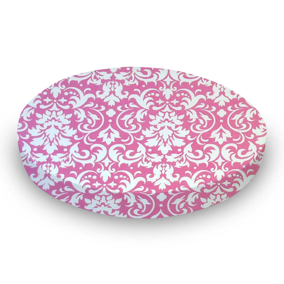 RC42-W996 Round Crib - Pink Damask - 42`` Fitted sku RC42-W996