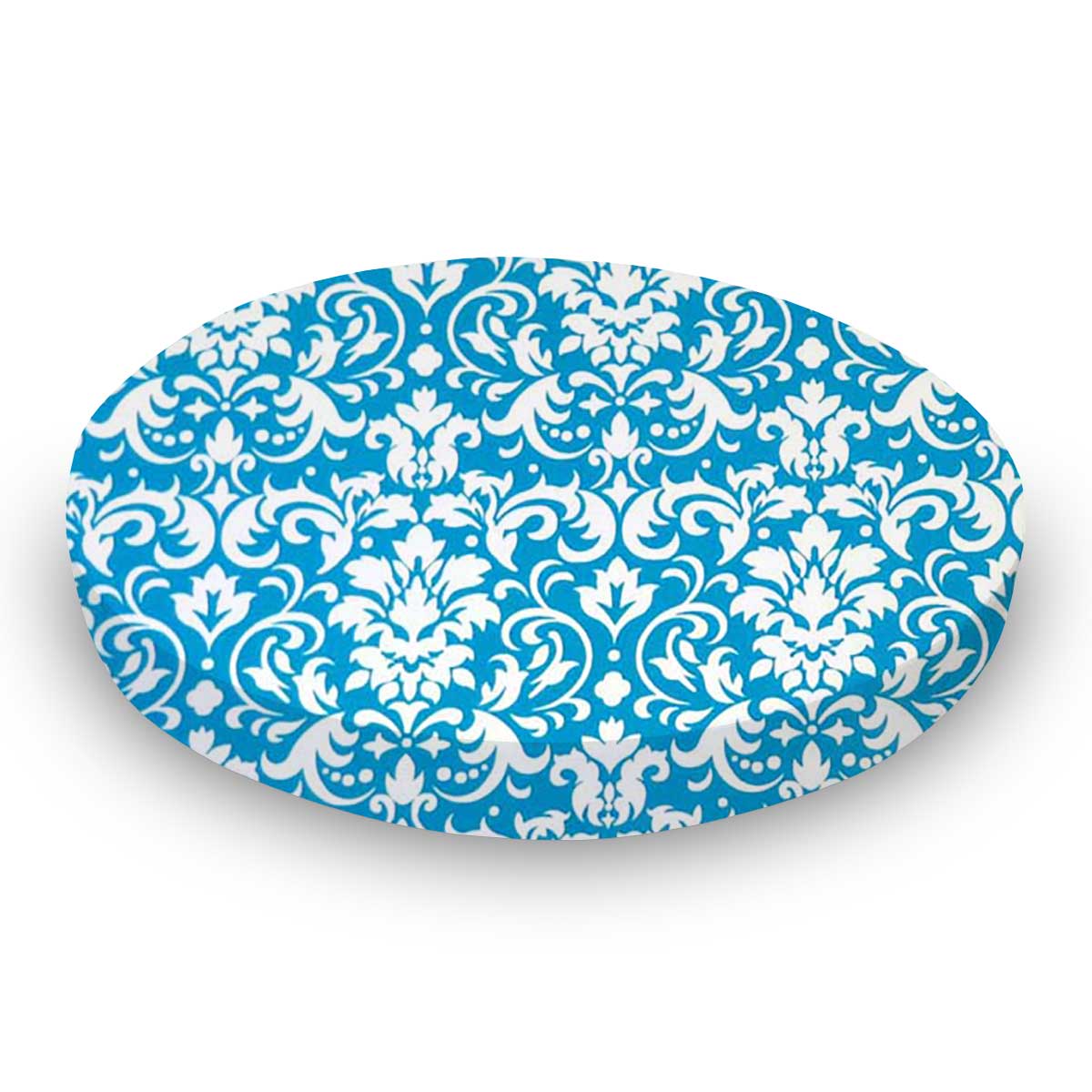 Round Crib - Turquoise Damask - 42`` Fitted