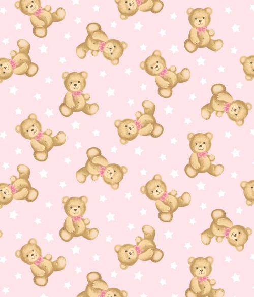 European Crib - Pink Star Teddy - Flat