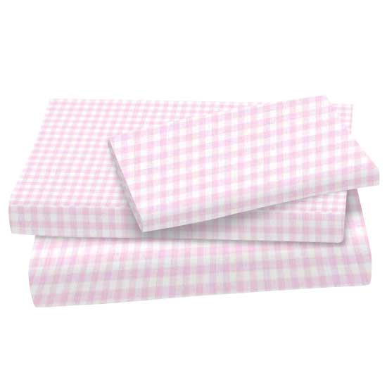 Twin Sheet Sets - Pink Gingham Jersey Knit Twin - Fitted