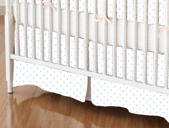 Crib Skirt - Blue Pindot Jersey Knit