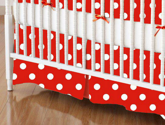 Mini Crib Skirt - Primary Polka Dots Red Woven