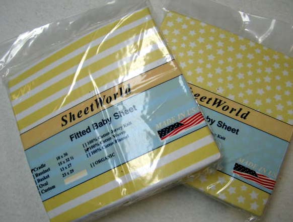 2 Pack - Yellow Stripes & Stars Yellow Cotton Cradle Sheets