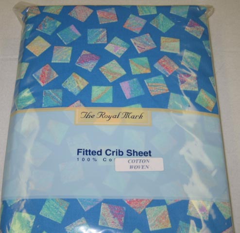 Colorful Squares on Blue Fitted Crib Sheet (131)