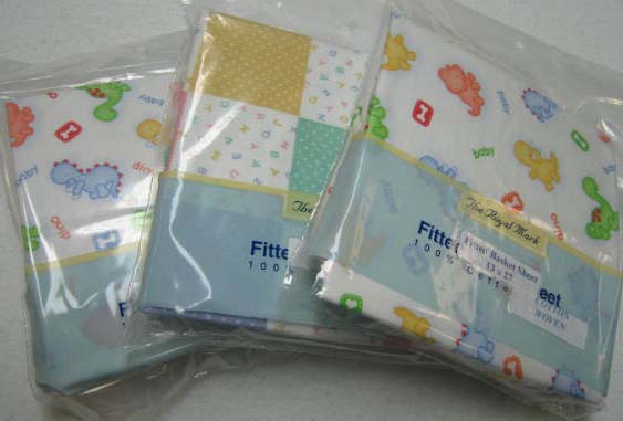3 pack - Baby Dino & ABC Fitted Basket Sheets