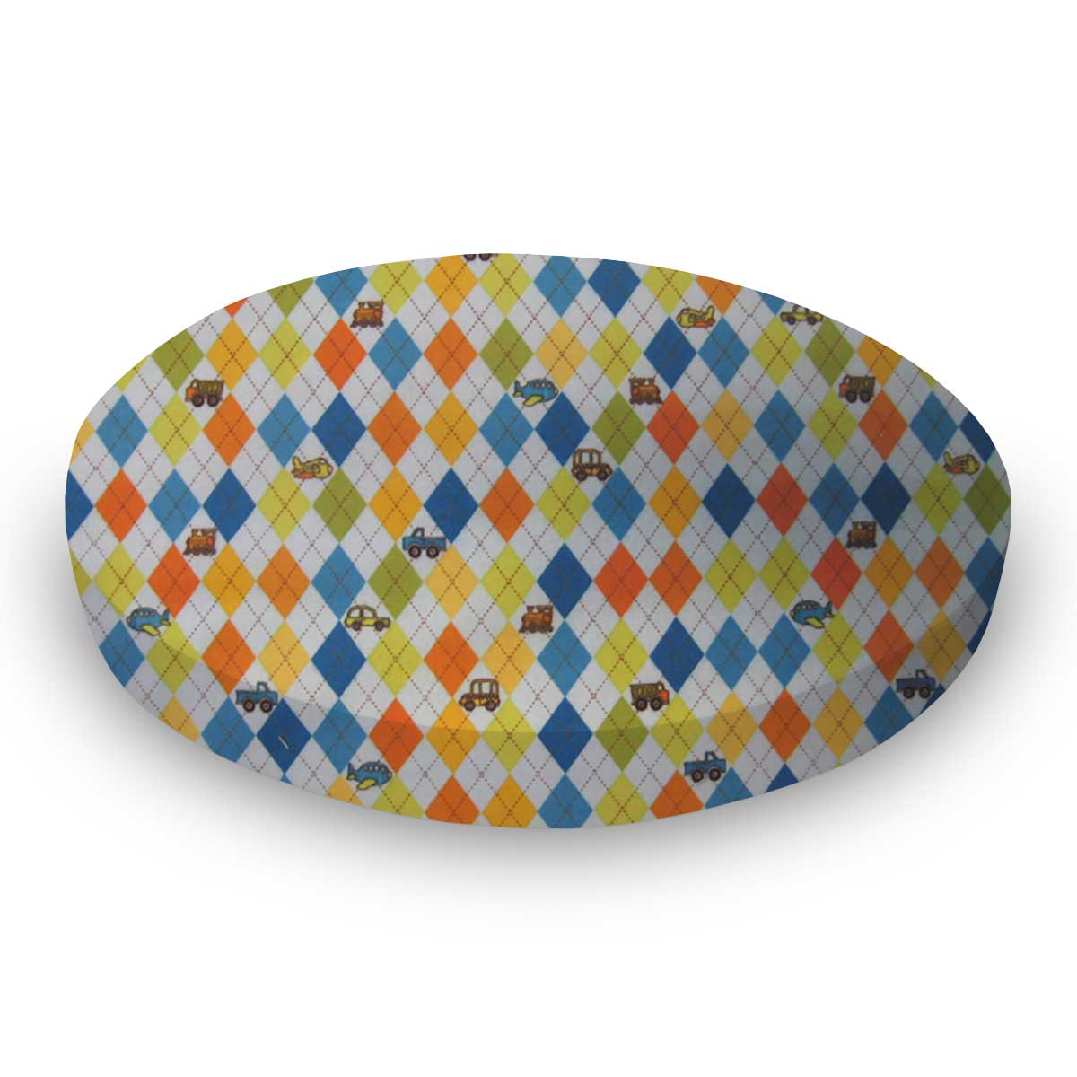 Round Crib - Argyle Transport Blue - 45`` Fitted