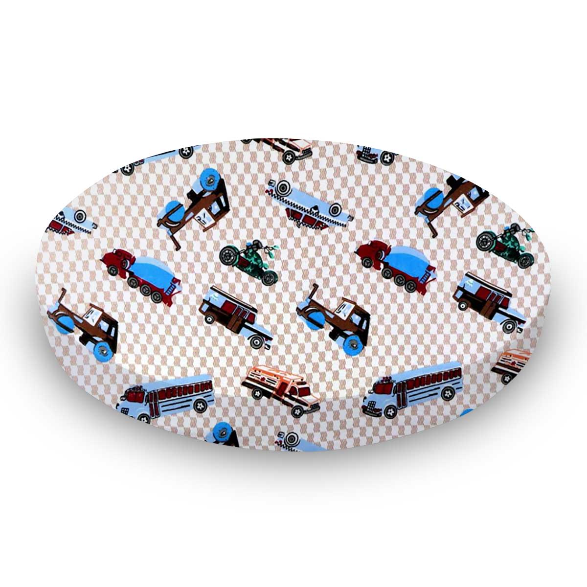 Round Crib - Vehicles Cream - 42`` Fitted