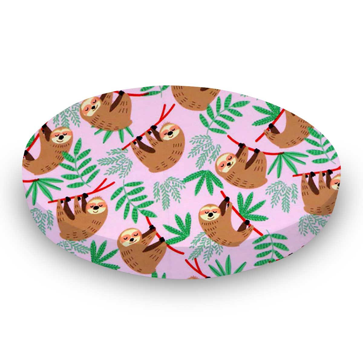 Round Crib - Sloths Pink - 45`` Fitted