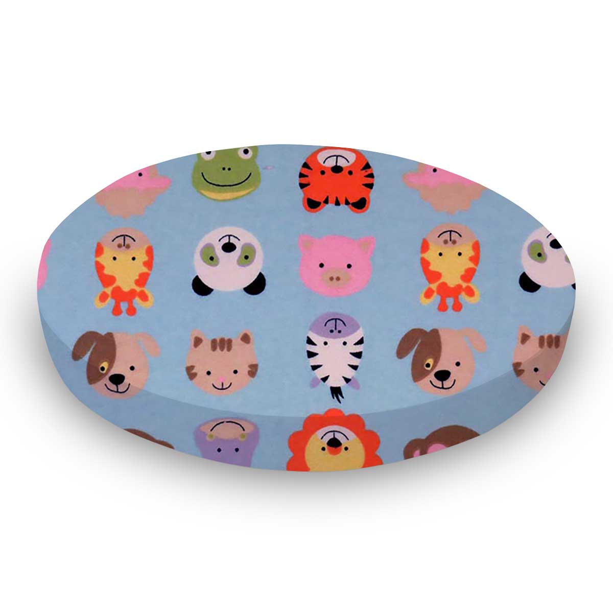 Round Crib - Animal Faces Blue - 42`` Fitted